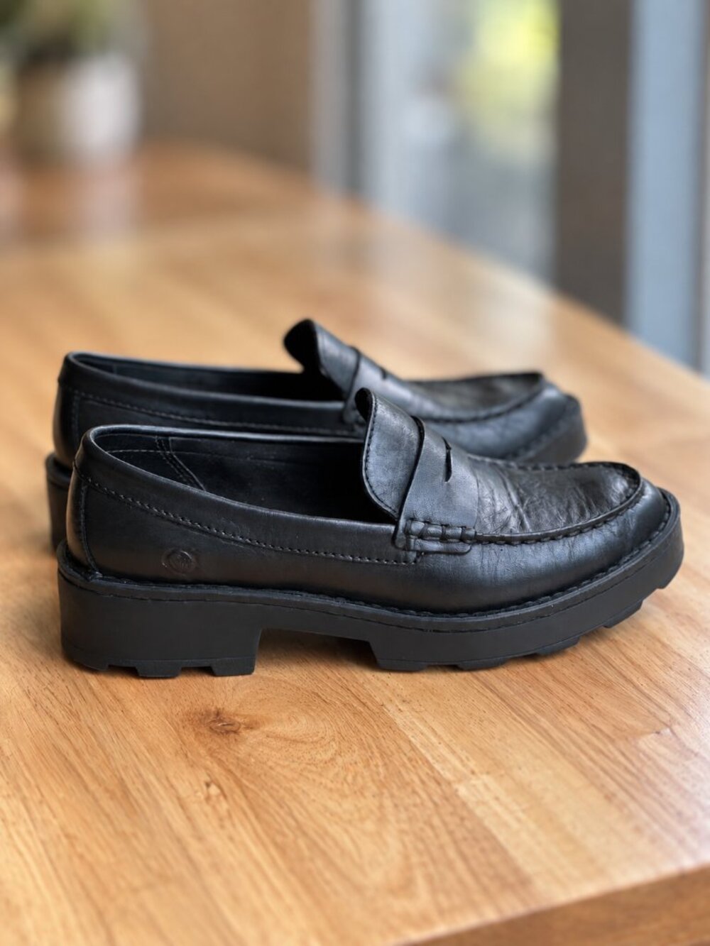 Born Black Leather Penny Loafers Chunky Sole Size 6 - Picture 4 of 16